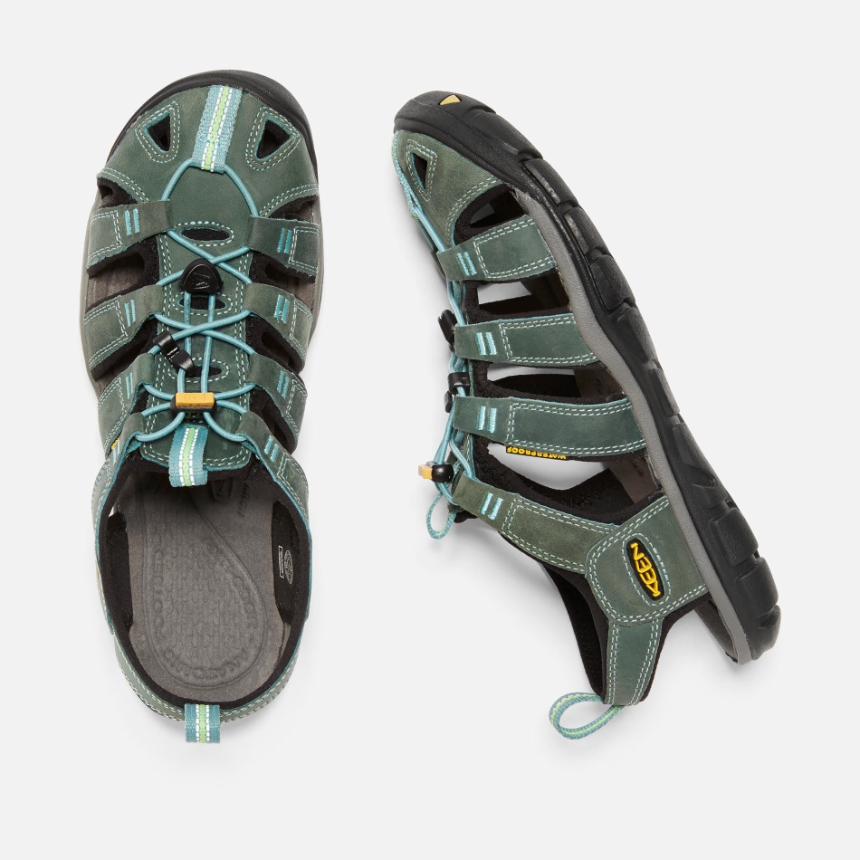 Women's Clearwater Leather Cnx Sandals Keen Mineral Blue-Yellow